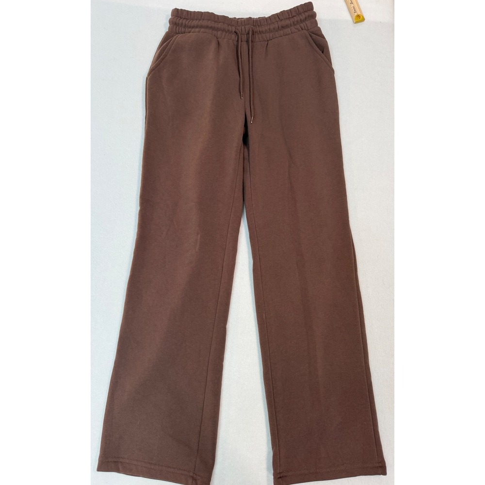 Better Together Brown Wide Leg Sweatpants Small Drawstring Fleece Lounge Pants